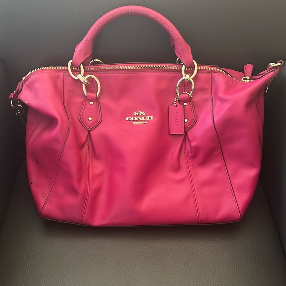 COACH Colette Leather Carryall Hot Pink Leather